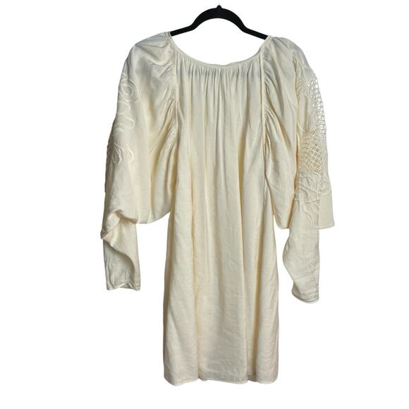 Voluminous Boho Puff Sleeve Mini Dress Womens OS Cream Backless Tie Back - Picture 4 of 10